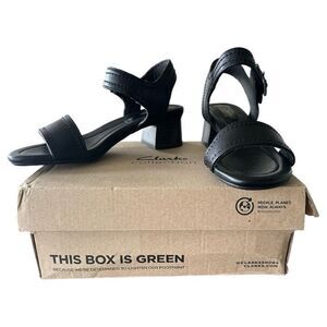 Clarks Desirae Coast Black Leather Block Heel Sandals Comfort 6M
